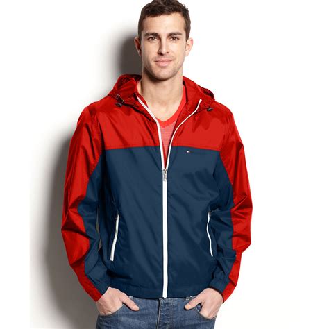 hooded nylon windbreaker for men.